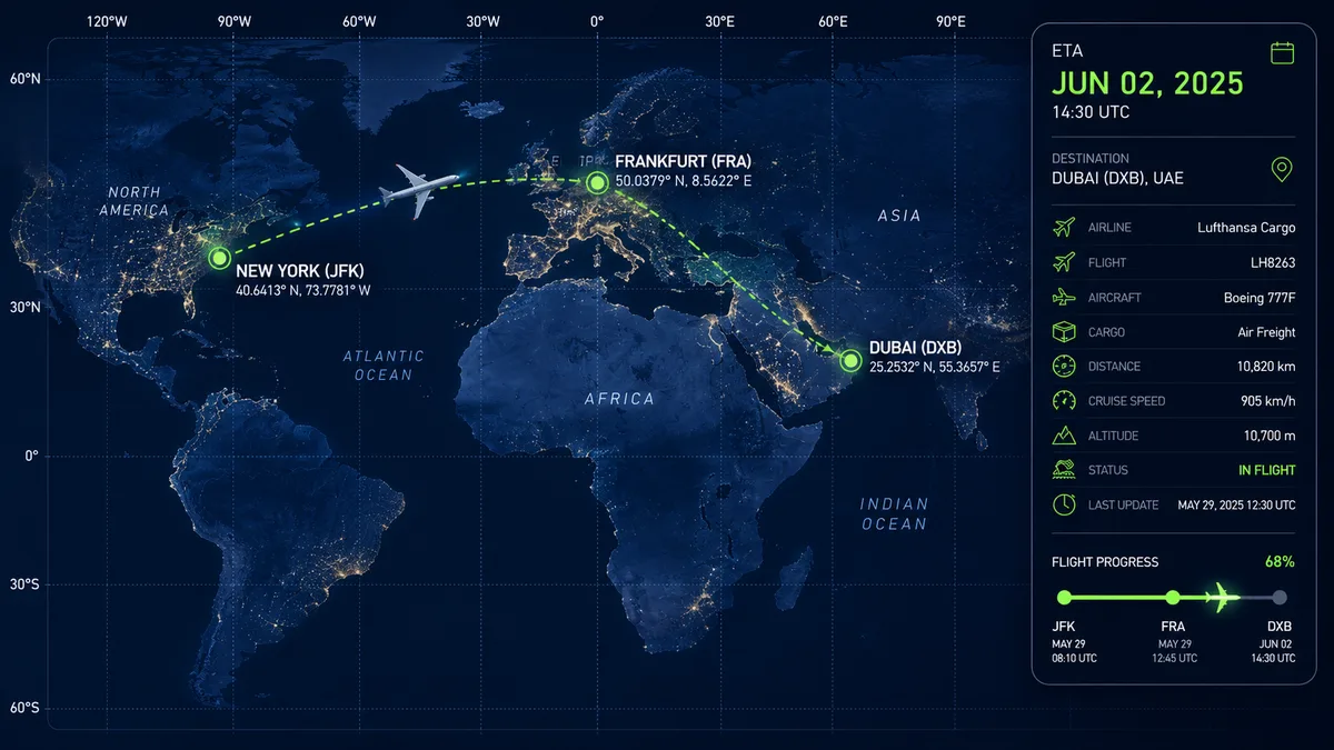 Flight route with connection timing and live aircraft position
